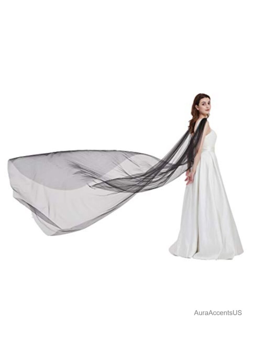 Handmade Black Tulle Shoulder Cape Veil for Gothic Wedding